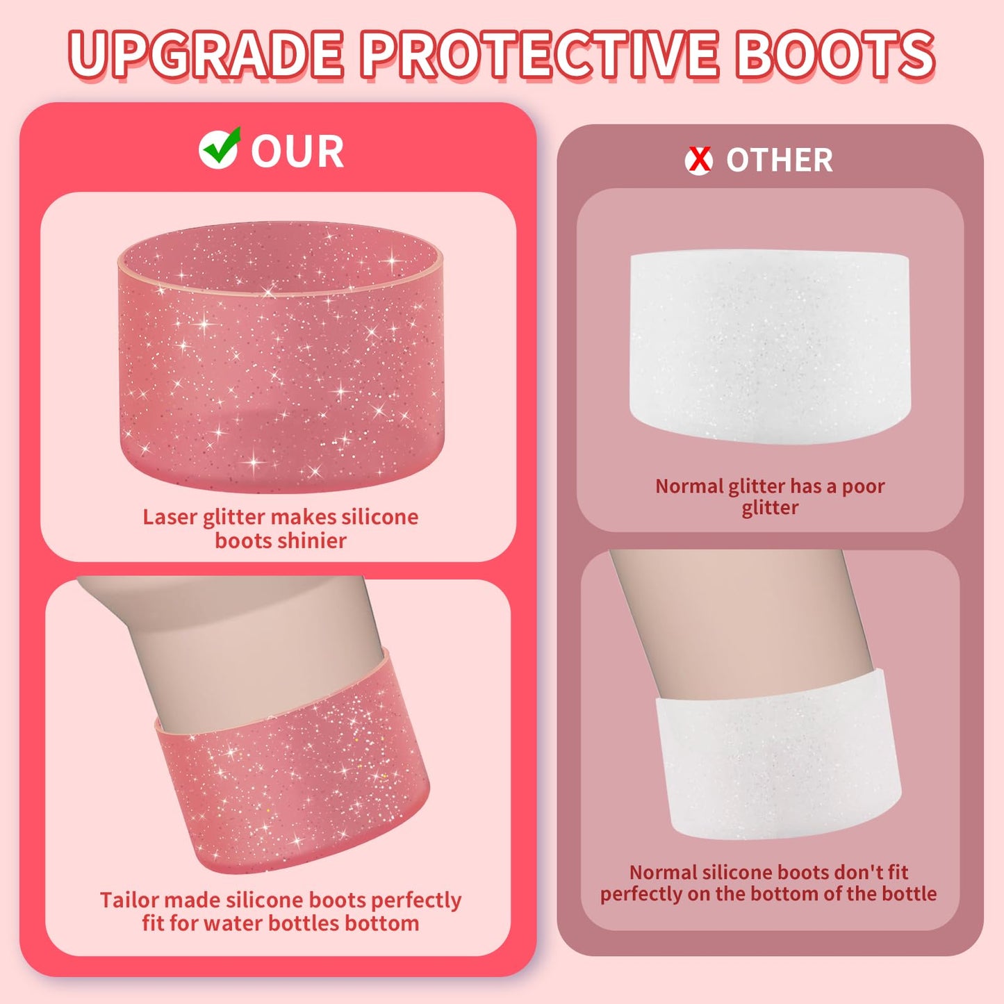 WUQID Protective Bling Silicone Boot Sleeve, Compatible with Stanley Tumbler 20-40oz & Hydro Flask Bottle 12oz-24oz, Glitter Reduces Dents Sleeve Cover for More Bottles/Tumblers Bottom of 2.83-2.95in