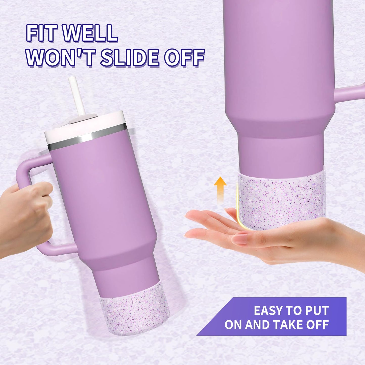 WUQID 2 Pack Bling Silicone Boot Compatible with Stanley Quencher Adventure 40oz & Stanley IceFlow 20oz 30oz, Reduces Dents Protective Silicone Water Bottle Bottom Cover Sleeve