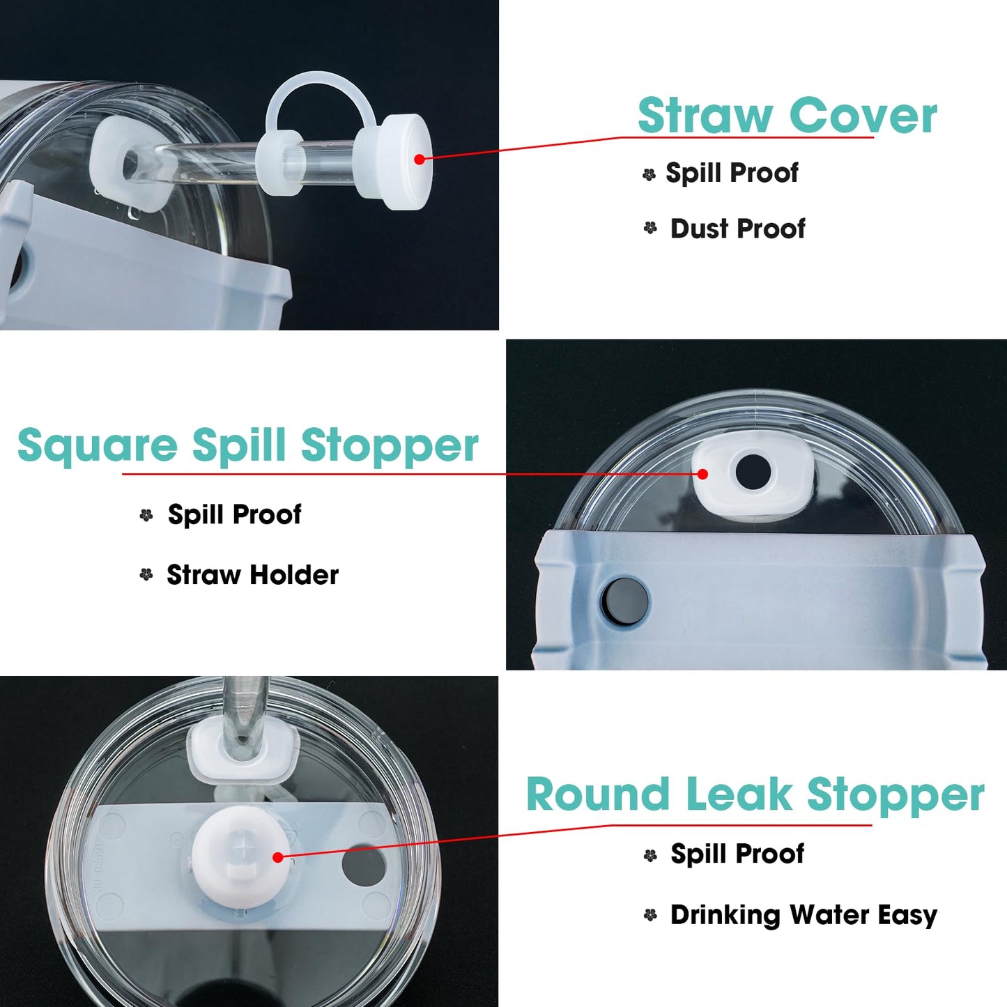 Airboat Silicone Spill Proof Stopper Set and Protective Boot for Stanley H1.0 40oz 30oz Tumbler, Leak Proof Straws Topper, Cover Cap and Anti Slip Bottle Bottom Boot Sleeve for Stanley Mug Cup