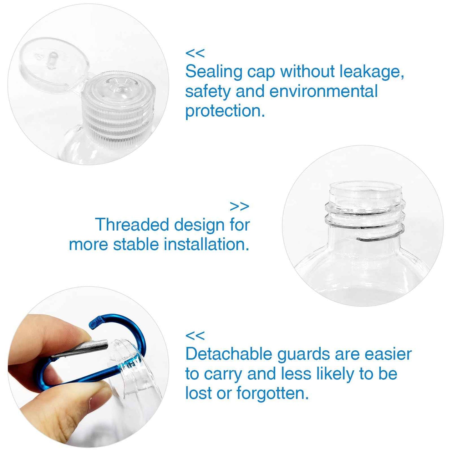 CENNSIOQP 30 Portable Empty Plastic Bottles with Lids and Hooks 50 ml PVC Travel Size Refillable Containers for Hand Sanitizer Lotion Shampoo