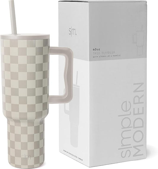 Simple Modern 40 oz Tumbler with Handle and Straw Lid | Insulated Cup Reusable Stainless Steel Water Bottle Travel Mug Cupholder Friendly | Gifts for Women Him Her | Trek Collection | Checkmate