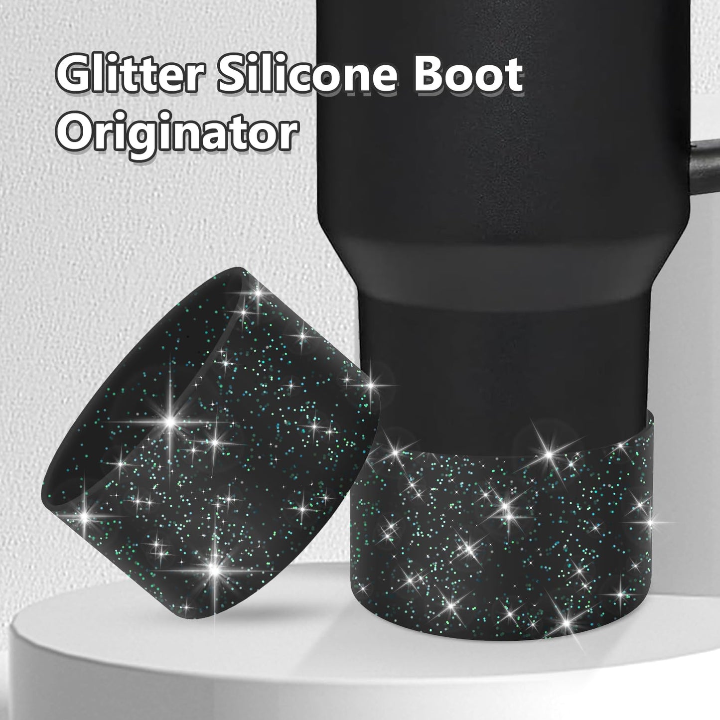 WUQID 2 Pack Bling Silicone Boot Compatible with Stanley Quencher Adventure 40oz & Stanley IceFlow 20oz 30oz, Reduces Dents Protective Silicone Water Bottle Bottom Cover Sleeve