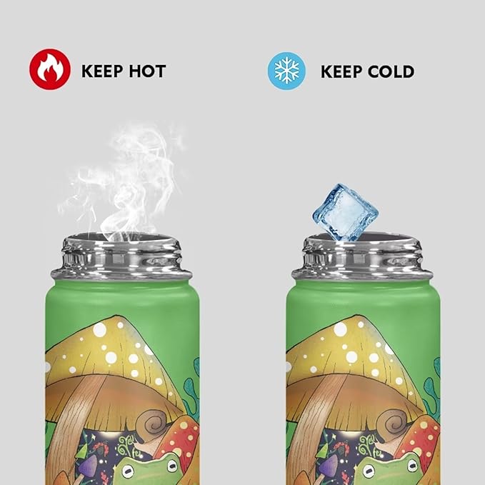 Mushroom Frog Insulated Water Bottle for Women Men Stainless Steel Water Bottle 18 Oz Vacuum Flask Sports Water Bottle