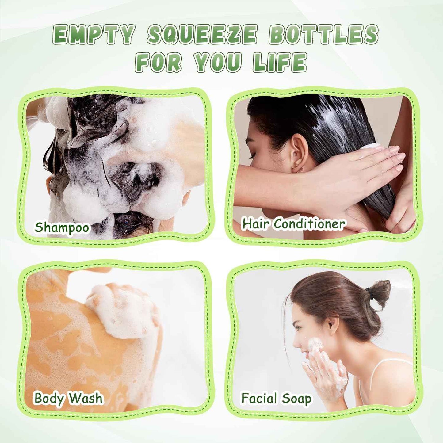 USRommaner 8.8 oz/260ml Plastic Travel Shampoo Bottle,9 Pack Green Empty Refillable Squeeze Bottles with Flip Cap,Lotion Container for Cream,Toiletries,Conditioner-Free Silicone Funnel