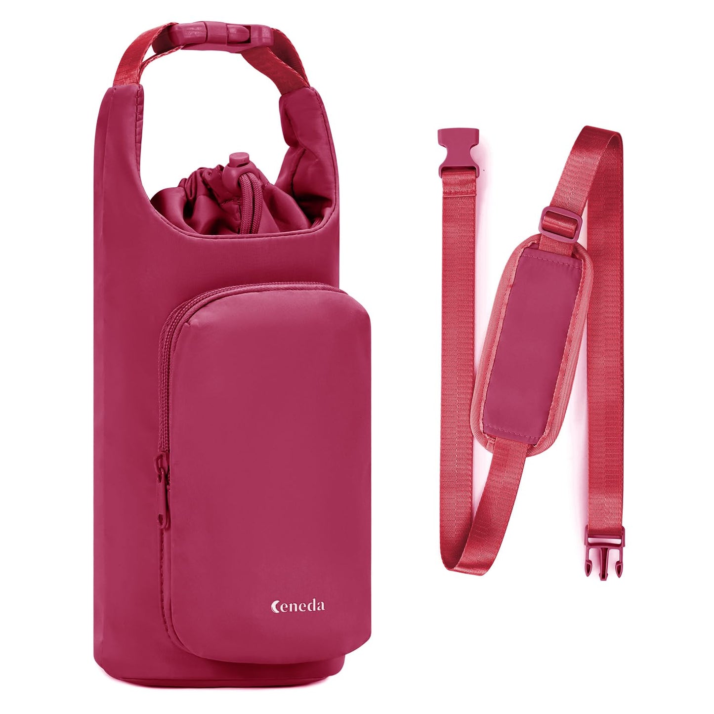 Ceneda Water Bottle Carrier Bag with Phone Pocket 32oz 40oz Tumbler Insulated Water Bottle Holder with Adjustable Shoulder Strap Carrier Sling Bag (Red)