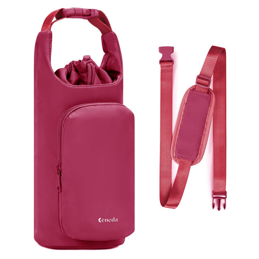 Ceneda Water Bottle Carrier Bag with Phone Pocket 32oz 40oz Tumbler Insulated Water Bottle Holder with Adjustable Shoulder Strap Carrier Sling Bag (Red)