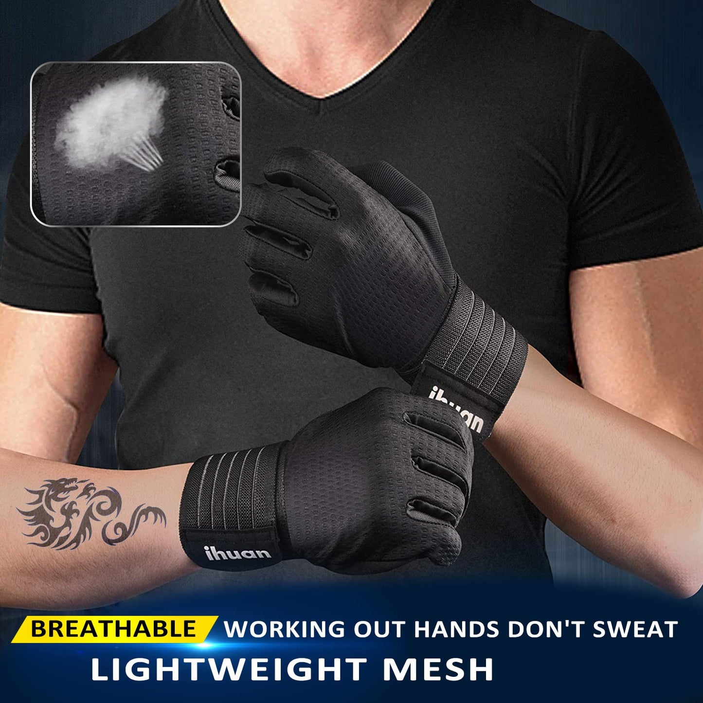 ihuan Workout Gloves for Men Full-Finger: Weight Lifting Gloves for Men, Gym Lifting Gloves Full Hand Gloves for Weightlifting, Deadlift