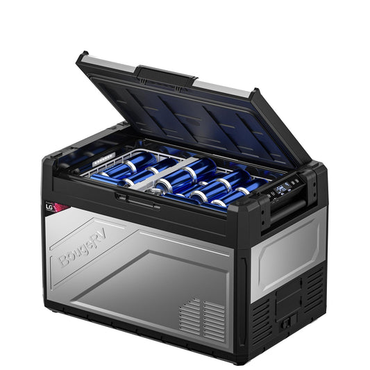 BougeRV 12 Volt Portable Refrigerator, 55 Quart Rocky V2.0 Dual Zone Car Fridge Freezer with APP Control, Compressor Cooler 12/24V DC, 110~240V AC for Overlanding, Camping, Travel, RV, Truck