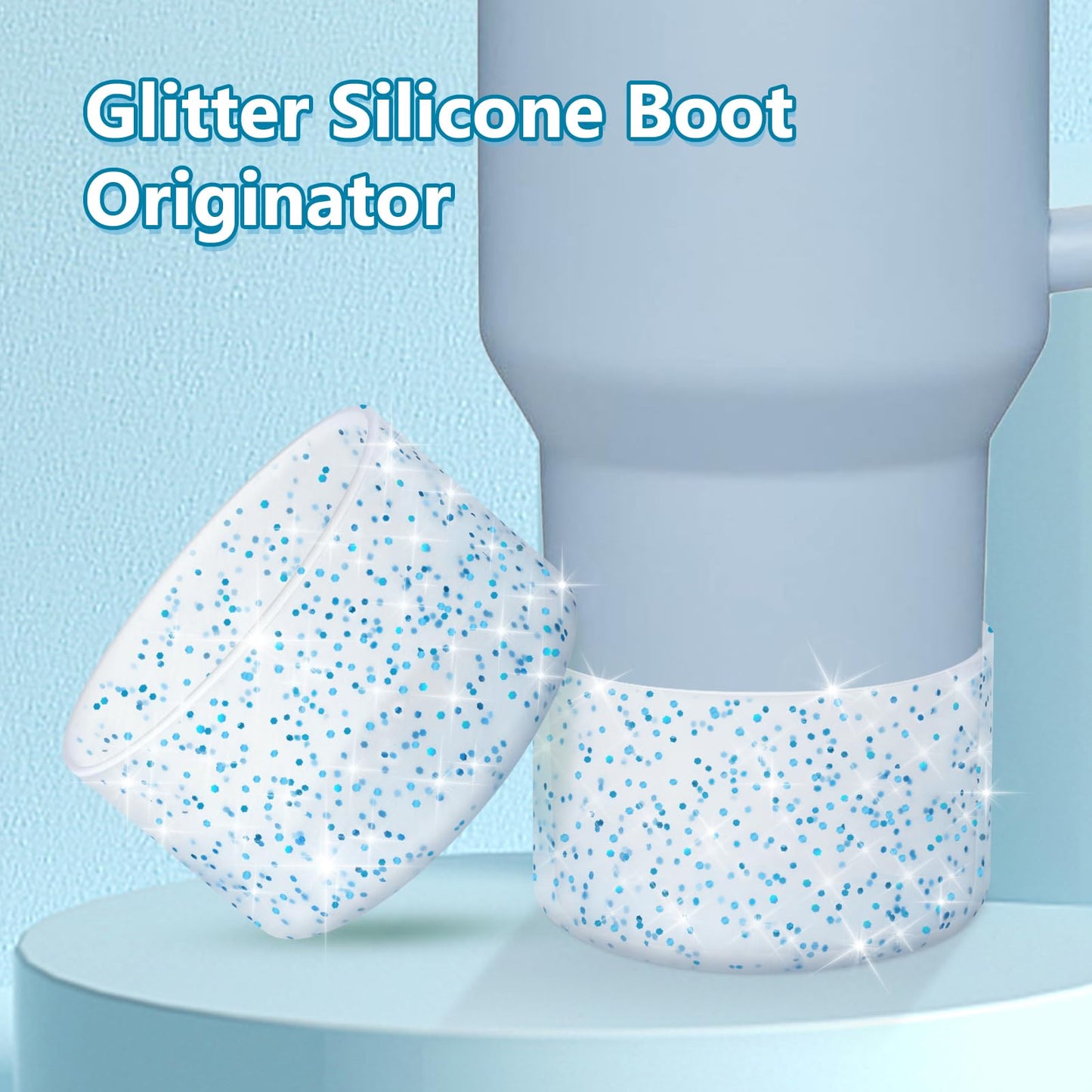 WUQID 2 Pack Bling Silicone Boot Compatible with Stanley Quencher Adventure 40oz & Stanley IceFlow 20oz 30oz, Reduces Dents Protective Silicone Water Bottle Bottom Cover Sleeve