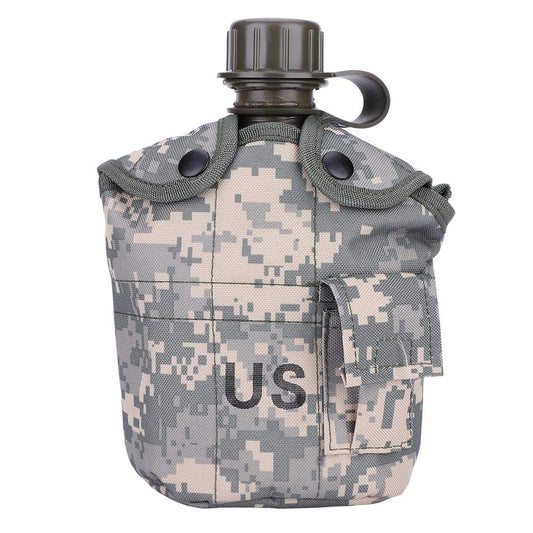 Outdoor Canteen,Aluminum Camouflage Bag Water Bottle with Quart Cup for Hiking Camping