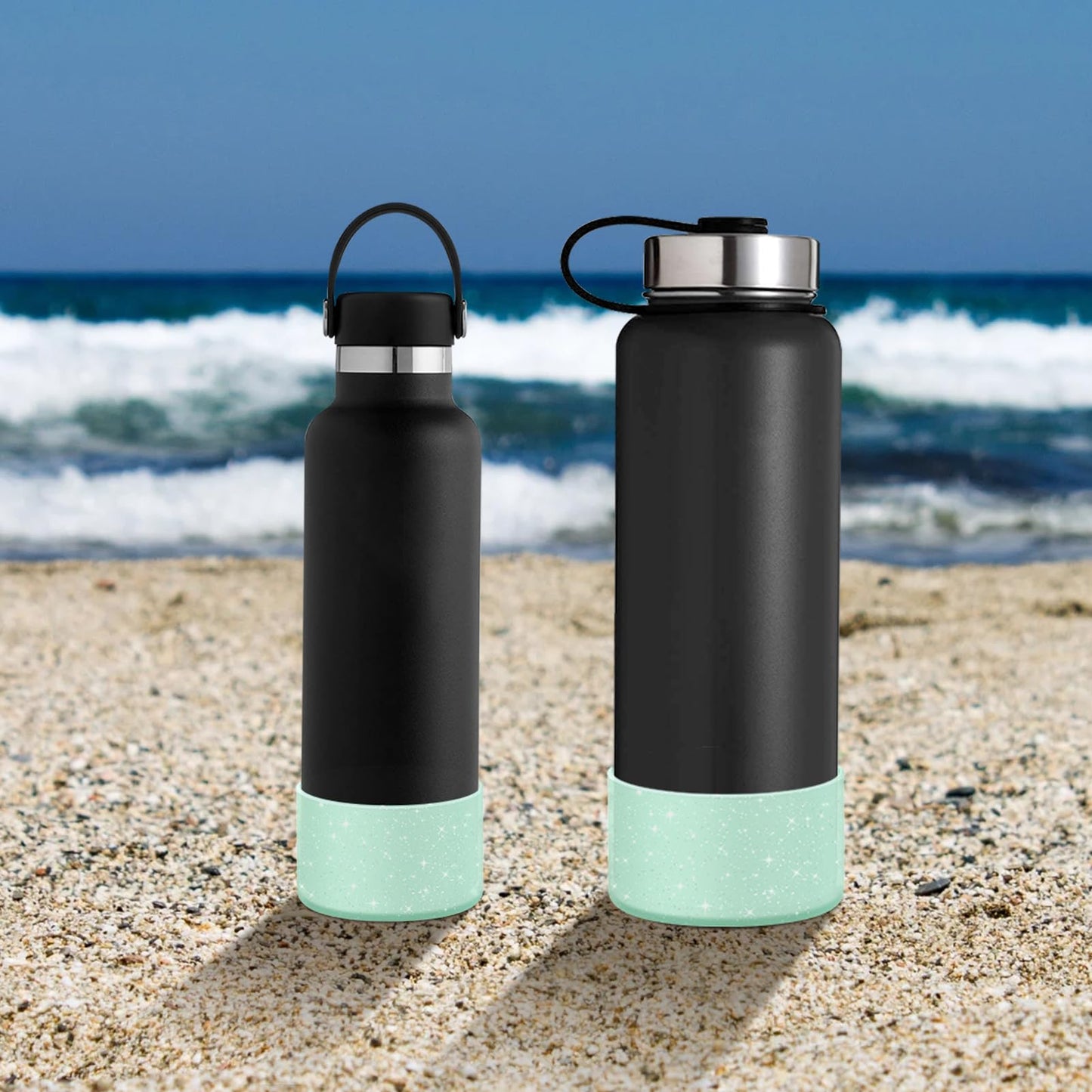 WUQID Protective Bling Silicone Boot Sleeve, Compatible with Stanley Tumbler 20-40oz & Hydro Flask Bottle 12oz-24oz, Glitter Reduces Dents Sleeve Cover for More Bottles/Tumblers Bottom of 2.83-2.95in