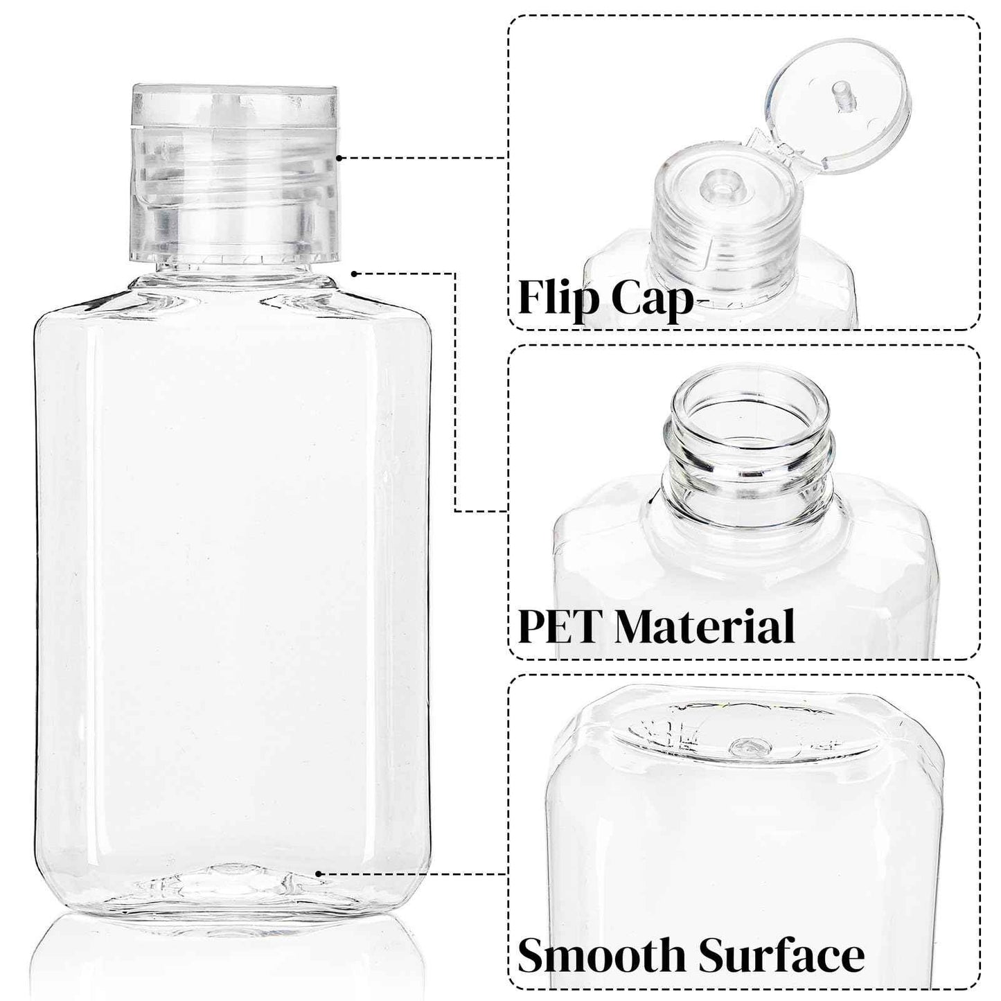 Pumtus 60 Pack Plastic Refillable Flip-Top Bottles, 2 OZ Clear Empty Travel Hand Sanitizer with Flip Cap, Portable Small Liquid Squeeze Container for Shampoo, Lotions, Liquid Body Soap, Creams