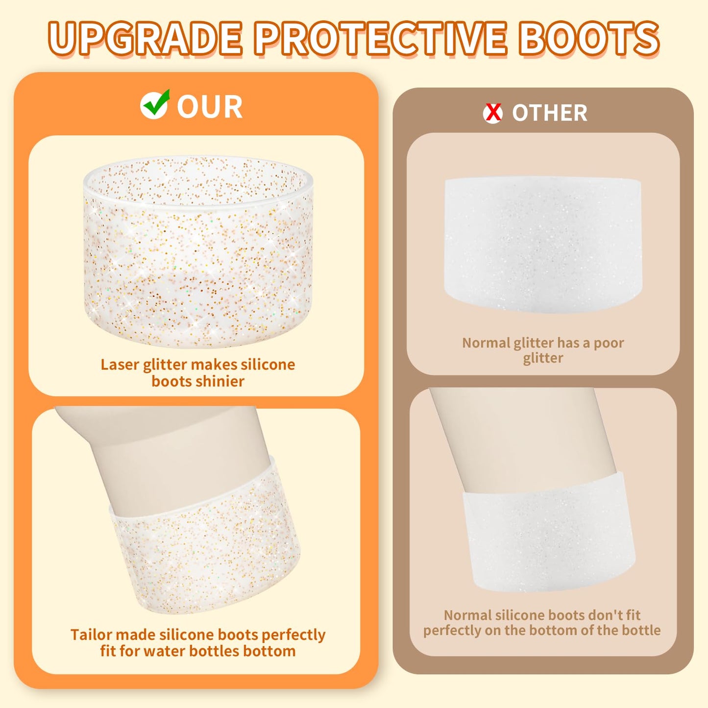 WUQID 2 Pack Bling Silicone Boot Compatible with Stanley Quencher Adventure 40oz & Stanley IceFlow 20oz 30oz, Reduces Dents Protective Silicone Water Bottle Bottom Cover Sleeve