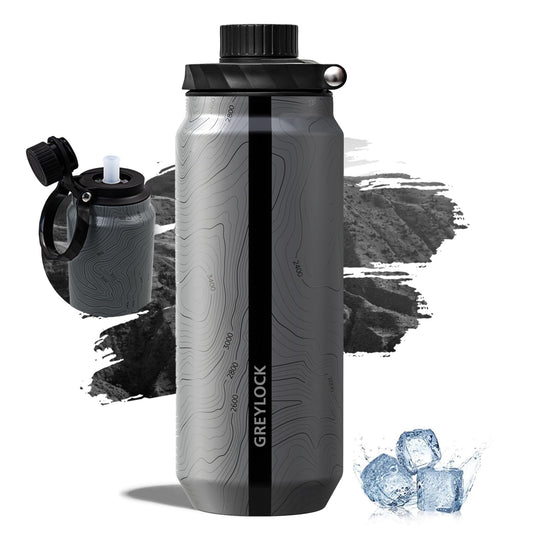 Greylock 20 oz Insulated Stainless Steel Water Bottle with Straw Lid- BPA-Free Leak Proof When Closed, Reusable Metal Water Bottle with Carry Handle for Travel Camping, 24 Hours Cold (Mapmakersmuse)