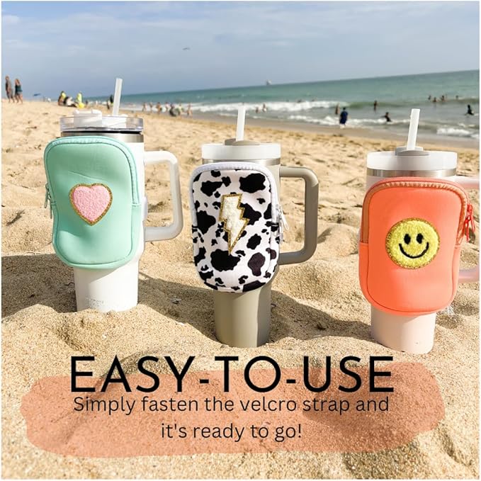 Water Bottle Pouch For Tumblers, Gym Accessories, Unisex | Compatible w/ 20-48oz Tumblers Including Stanley Quencher | Holds Phone, Wallet, Keys, Cards, & More (Soft Turqouise/Heart)