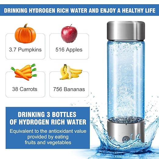 Hydrogen Water Bottle, Portable Rechargeable Hydrogen Water Bottle Generator Improve Water Quality in 3 Minutes for Home Office Travel silvery20