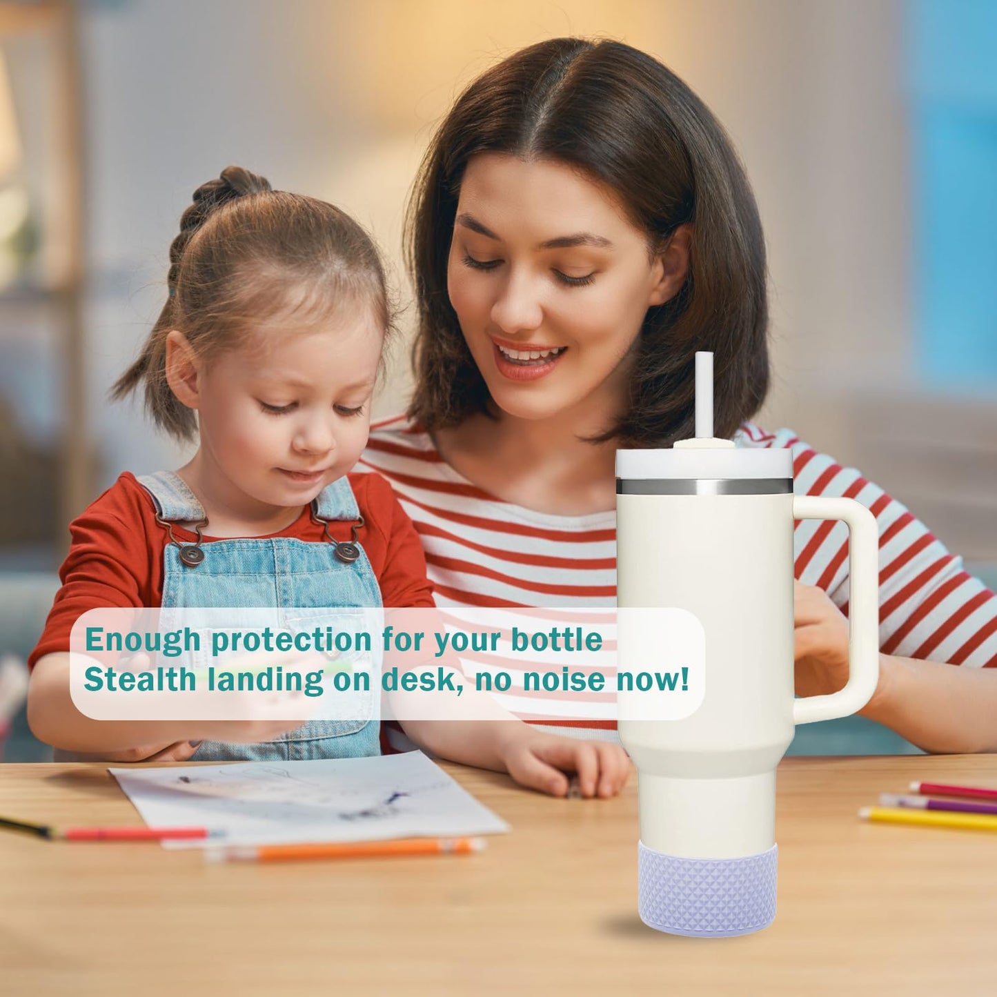 2 Pcs Tumbler Bottom Protector Boot for Stanley Quencher Adventure 40oz & Stanley IceFlow 20oz 30oz and Compatible with Hydro Flask Water Bottle 12oz 21oz 24oz Stealth Landing (Diomond Pink/Fog)