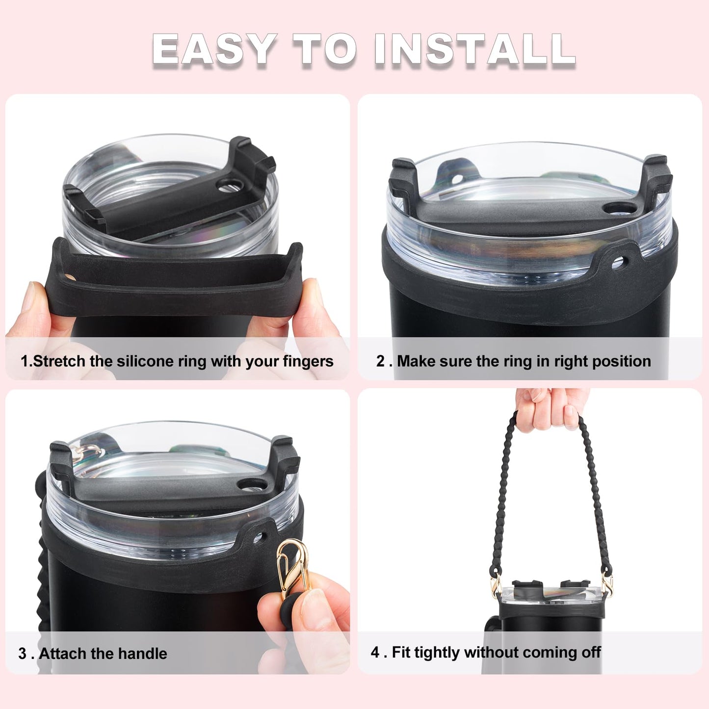 Water Bottle Handle for Stanley Cup 40/30/20 OZ, Holder for Owala/Hydroflask/Simple Modern/Yeti Tumbler, Handle with Strap Fits Most 8-40oz Bottles, Sling for Stanley Cup Accessories