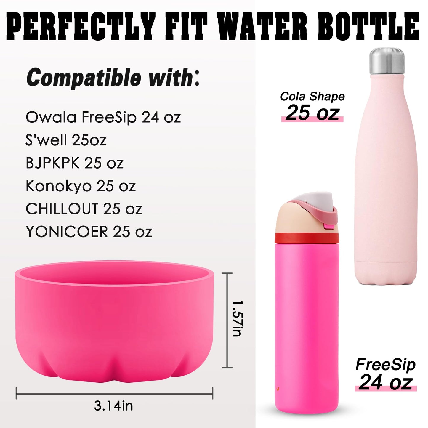 VIKIZUES Silicone Boot Compatible with Owala Water Bottle 24 oz & S'well 25 oz Water Bottle and More 25 oz Stainless Steel Water Bottles, Anti-Slip Bottom Protector Sleeve (Pink)