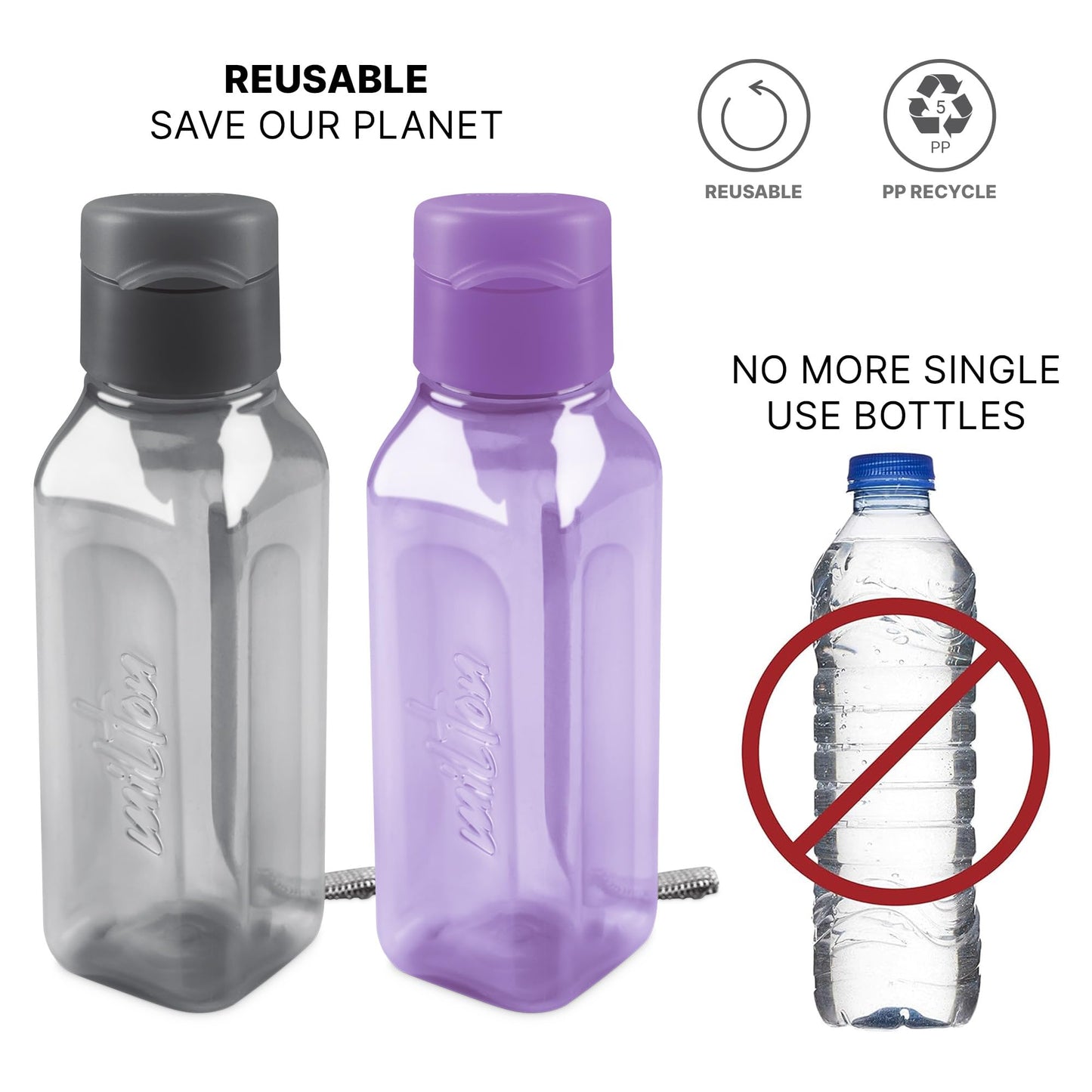Bulk Set of 16 Multicolor 10oz Water Bottles for Kids and Adults - Leak Proof With Carry Strap - Square Reusable for Juice, Drinks - BPA-Free Dishwasher-Safe