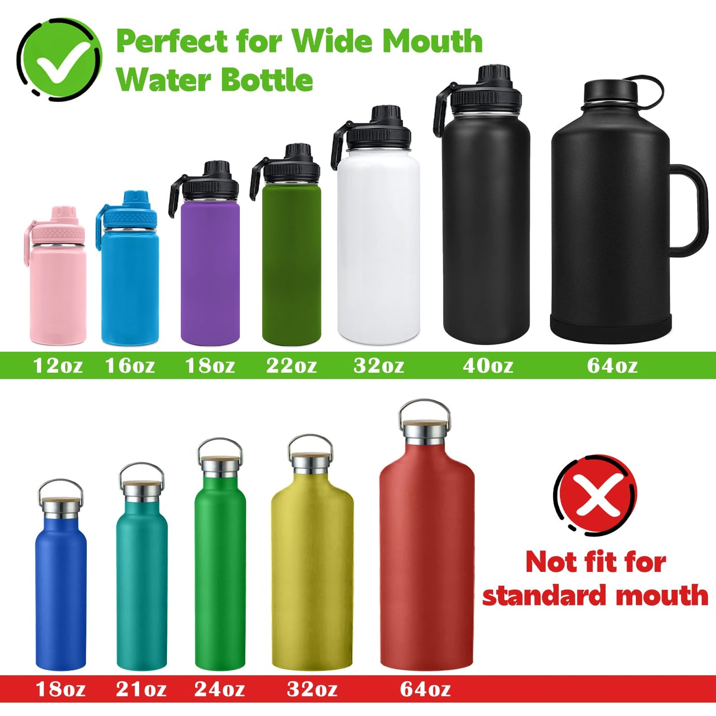 XccMe Spout Lid for Hydro Flask Wide Mouth Sport Water Bottles,2 Pack Replacement Lids for Most 12,14,16,18,20,22,32,40,64oz Wide Mouth Water Bottles with Handle Easy to Carry (Black+Pink)