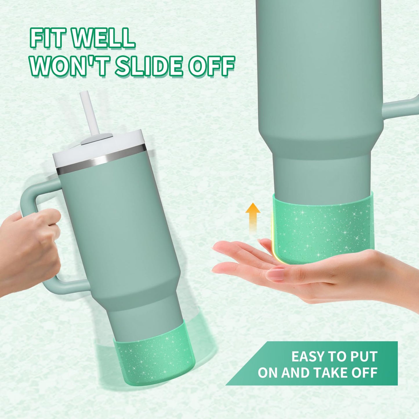 WUQID Protective Bling Silicone Boot Sleeve, Compatible with Stanley Tumbler 20-40oz & Hydro Flask Bottle 12oz-24oz, Glitter Reduces Dents Sleeve Cover for More Bottles/Tumblers Bottom of 2.83-2.95in