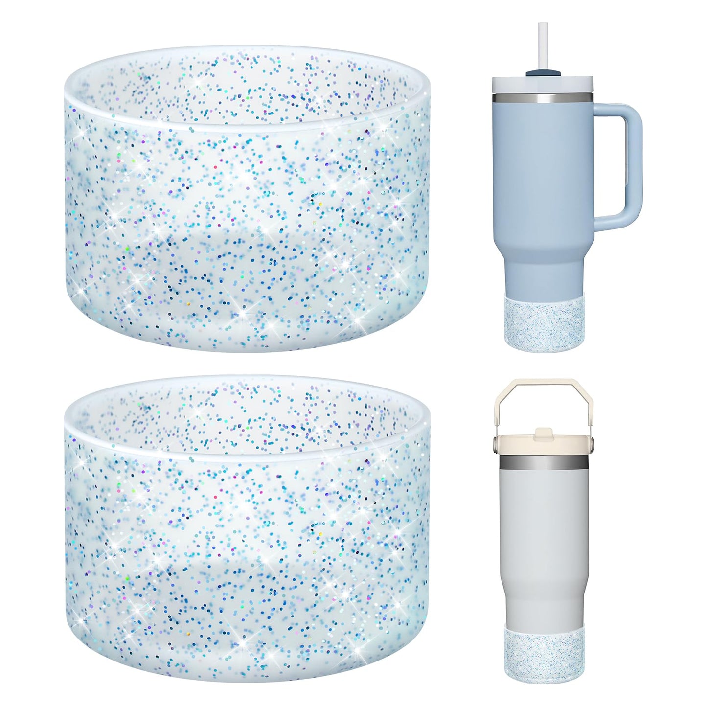 WUQID 2 Pack Bling Silicone Boot Compatible with Stanley Quencher Adventure 40oz & Stanley IceFlow 20oz 30oz, Reduces Dents Protective Silicone Water Bottle Bottom Cover Sleeve