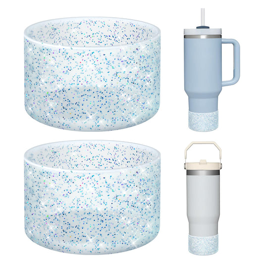 WUQID 2 Pack Bling Silicone Boot Compatible with Stanley Quencher Adventure 40oz & Stanley IceFlow 20oz 30oz, Reduces Dents Protective Silicone Water Bottle Bottom Cover Sleeve