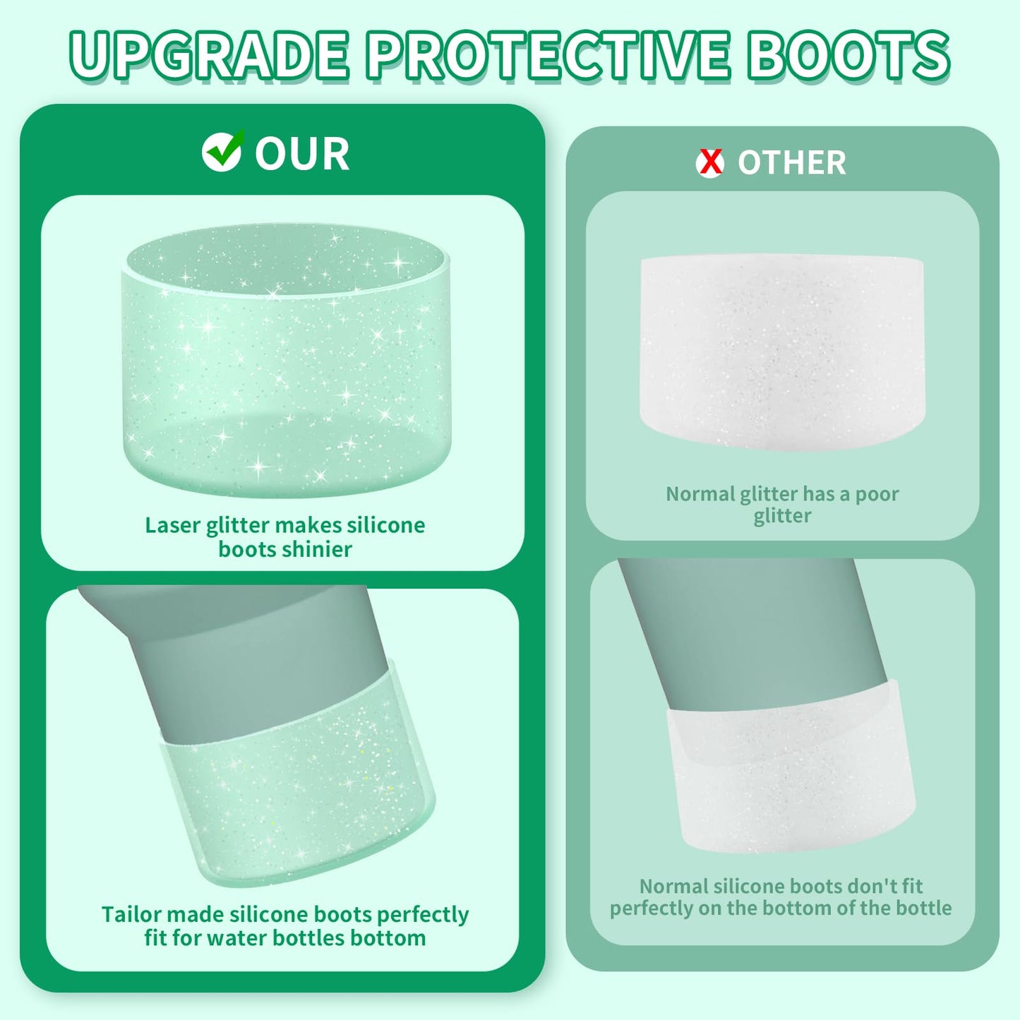 WUQID Protective Bling Silicone Boot Sleeve, Compatible with Stanley Tumbler 20-40oz & Hydro Flask Bottle 12oz-24oz, Glitter Reduces Dents Sleeve Cover for More Bottles/Tumblers Bottom of 2.83-2.95in
