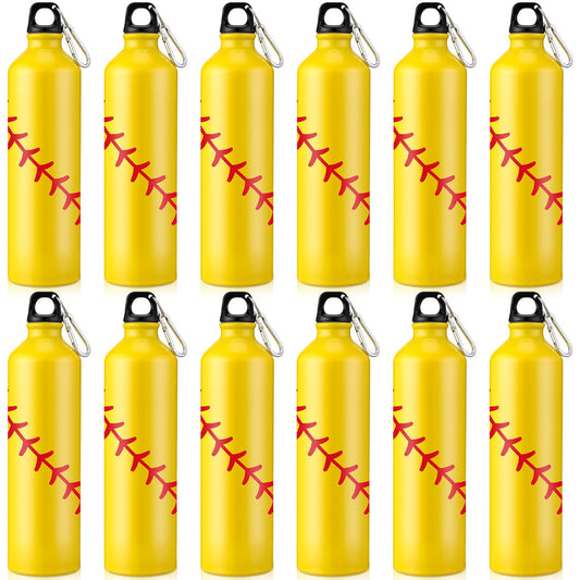 Uiifan 12 Pcs Softball Water Bottle Team Gift Bulk Leak Proof Lightweight Sports Water Bottle Reusable Aluminum Water Bottle with Twist Cap Buckle Softball Accessories for Camping Gym Travel(25 oz)
