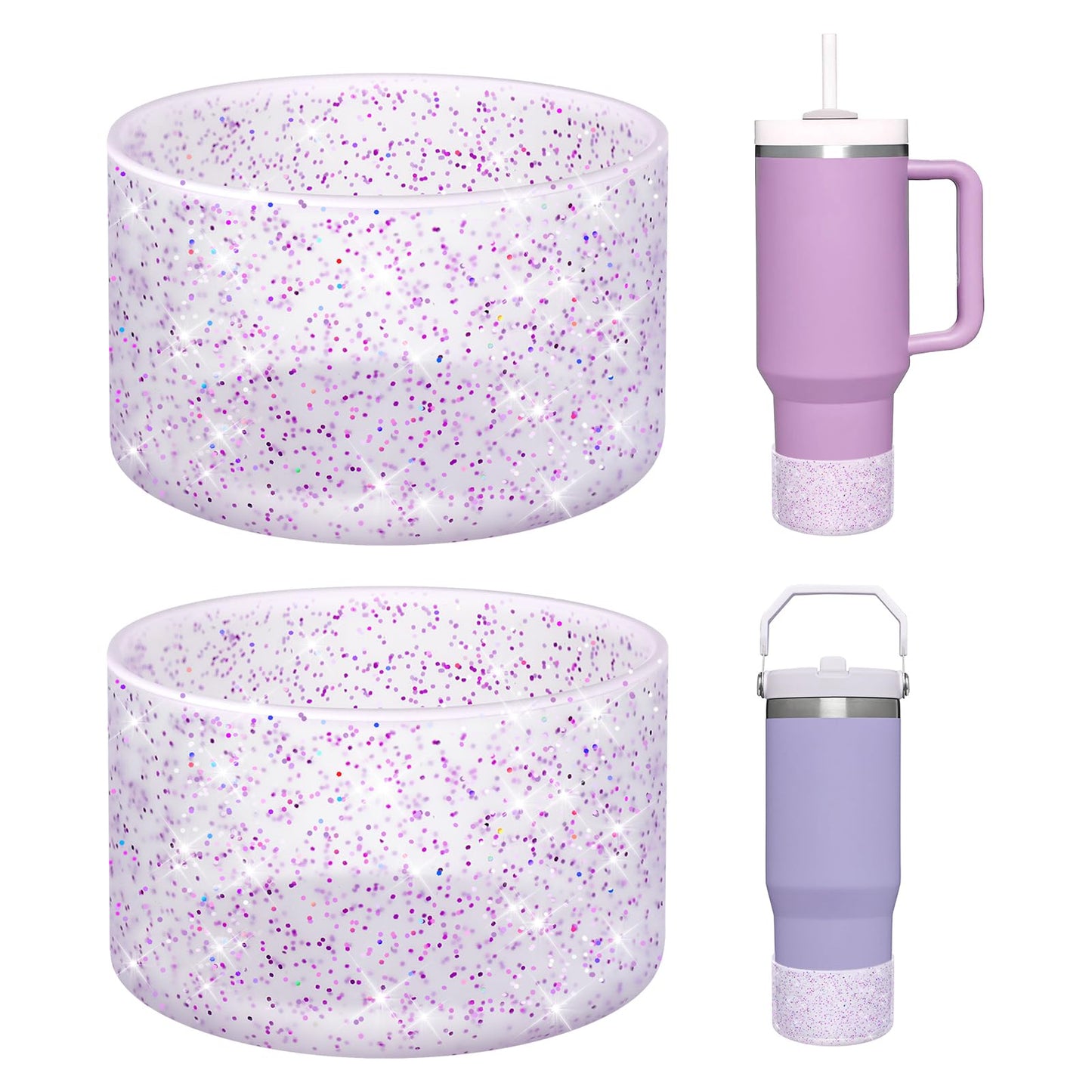 WUQID 2 Pack Bling Silicone Boot Compatible with Stanley Quencher Adventure 40oz & Stanley IceFlow 20oz 30oz, Reduces Dents Protective Silicone Water Bottle Bottom Cover Sleeve