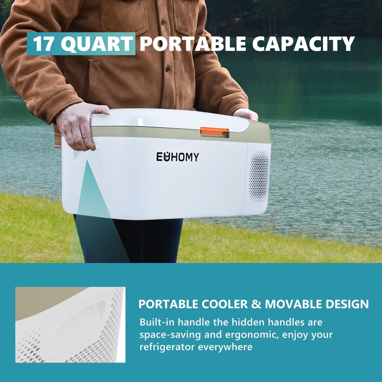 EUHOMY 12 Volt Refrigerators, 17QT Car Refrigerator APP Control, Car Fridge with 12/24V DC & 110-240V AC, Portable Refrigerator Freezer Fridge Cooler for Car, RV, Camping, Travel, Fishing, Outdoor Use