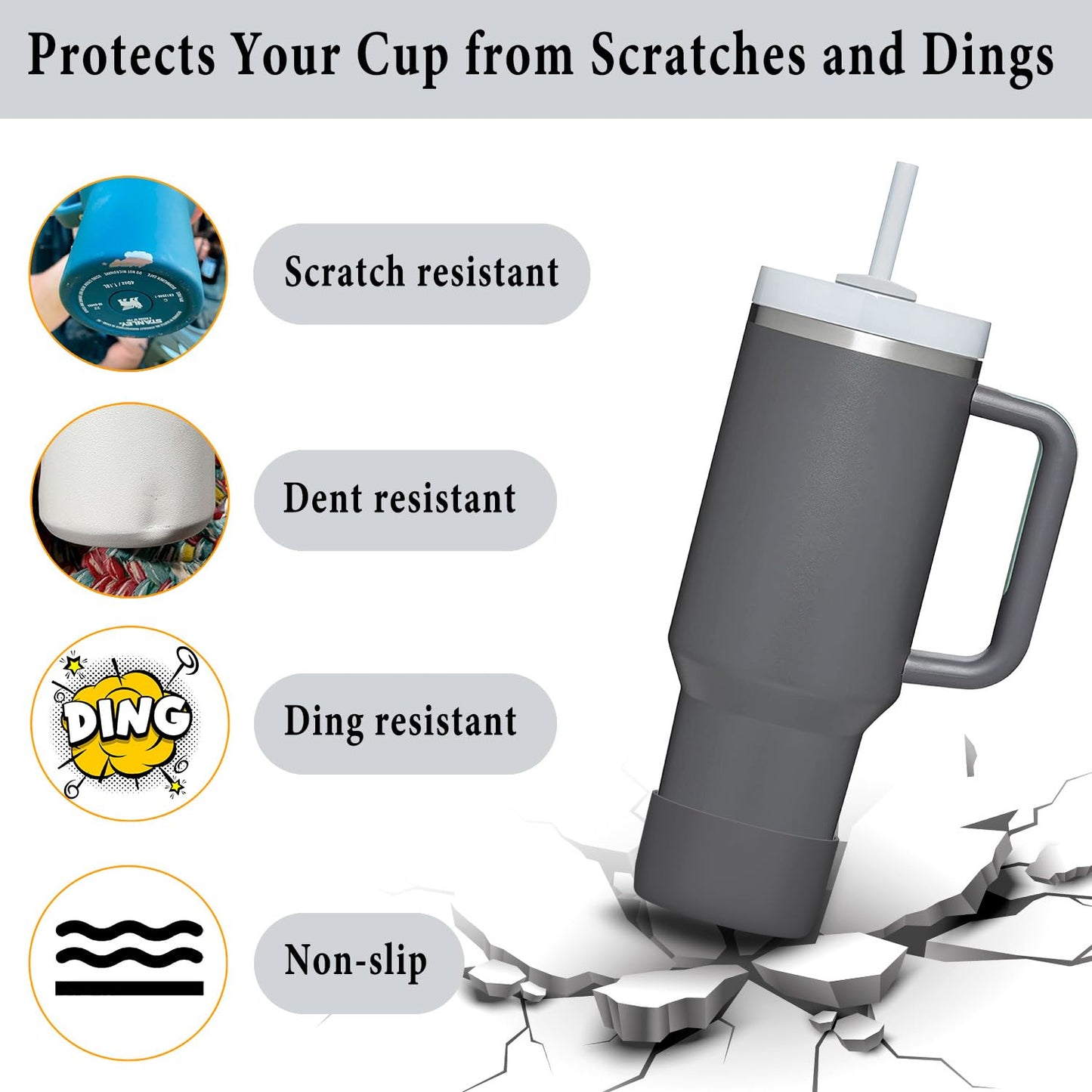 KTKUDY 2-Pack Silicone Boot for Stanley Tumbler 40 30 20 oz & Intended for Hydro Flask 12-24 oz - Cup Boot fit Select Yeti, Simple Modern, Owala Water Bottle - Bottom Cover Accessories Fit Stanley Cup