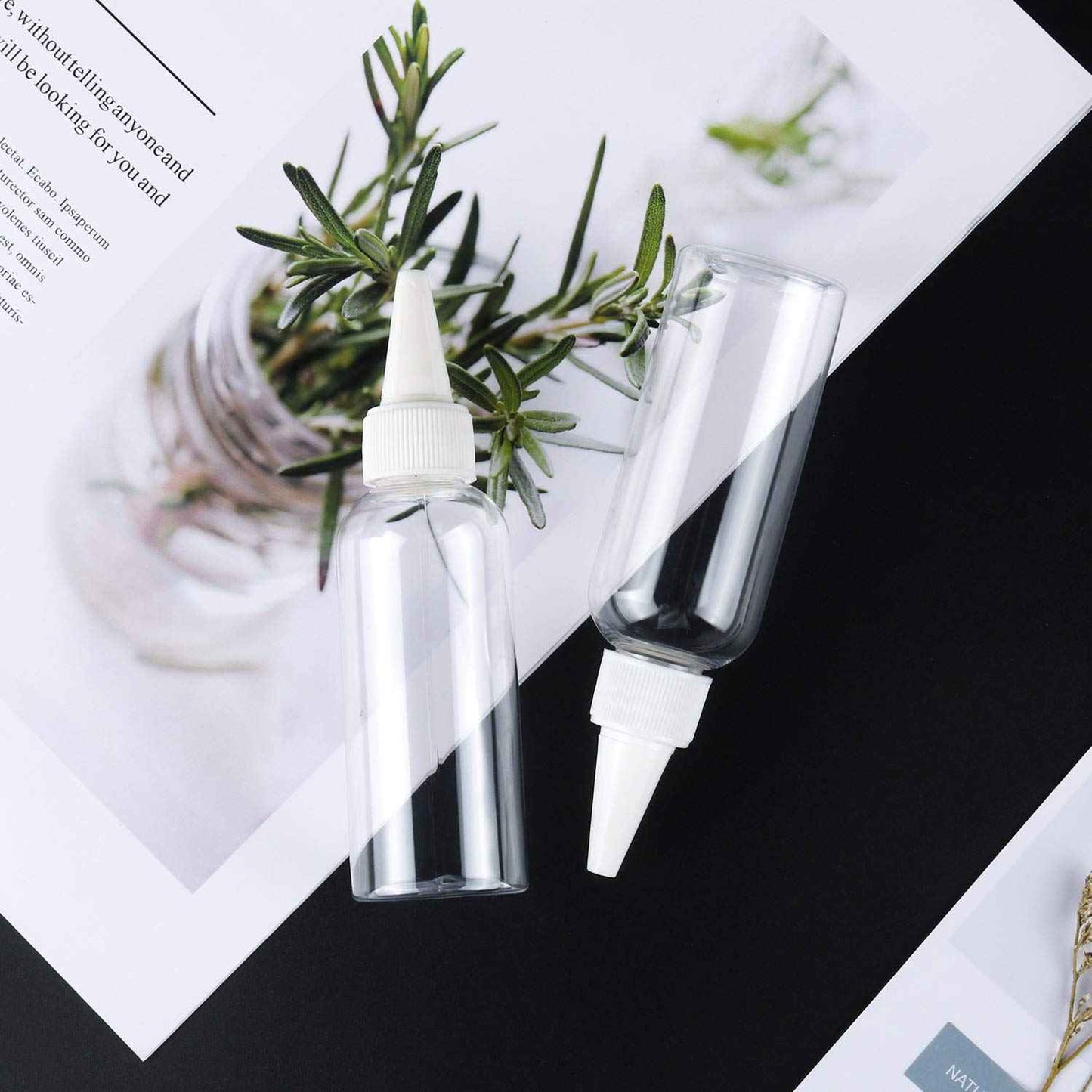 Trendbox 2oz Clear Plastic Bottles Applicator with Twist Top Cap BPA-Free for Hair Oils and Liquids 48 Pack with 48pcs Labels