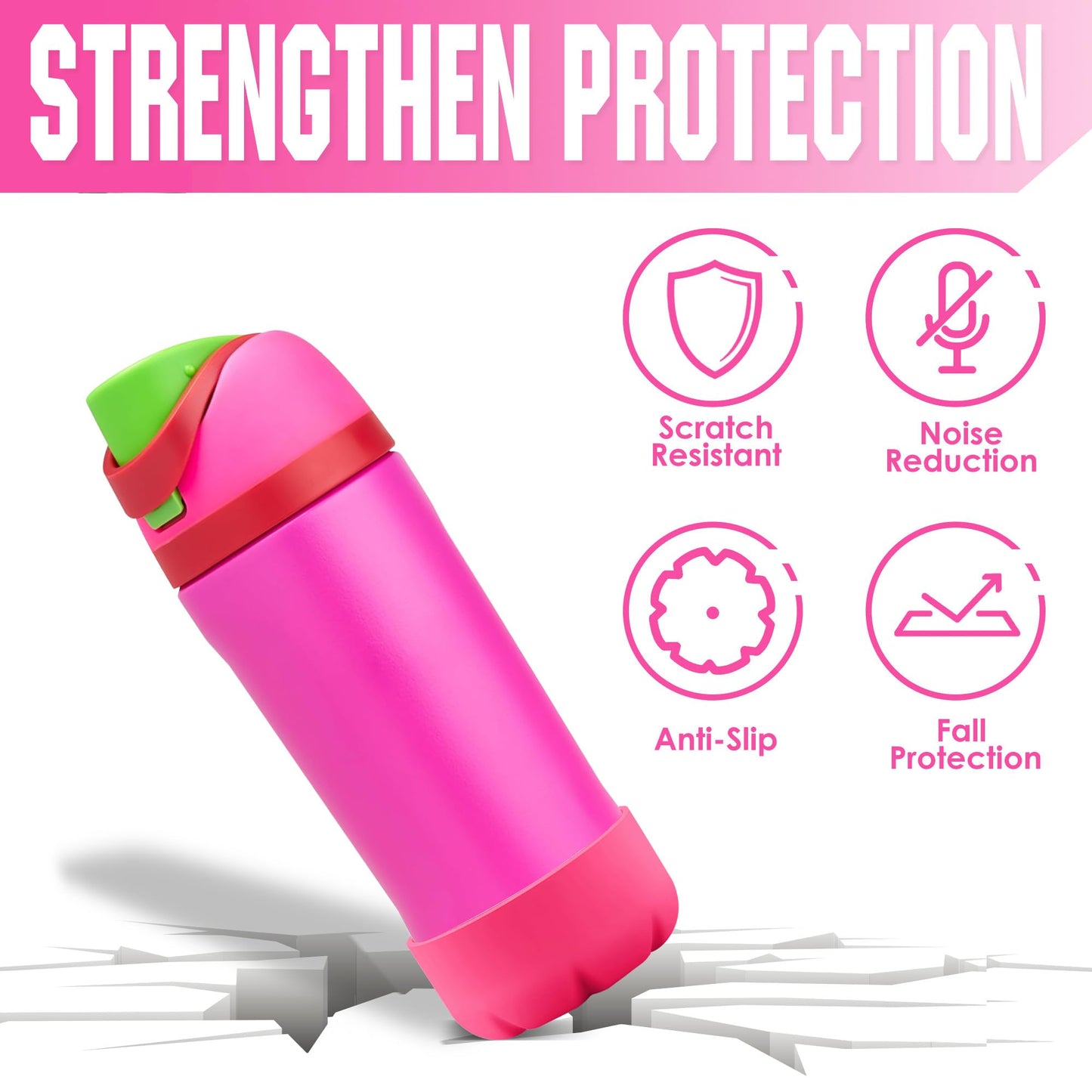 VIKIZUES Silicone Boot Compatible with Owala Water Bottle 24 oz & S'well 25 oz Water Bottle and More 25 oz Stainless Steel Water Bottles, Anti-Slip Bottom Protector Sleeve (Pink)