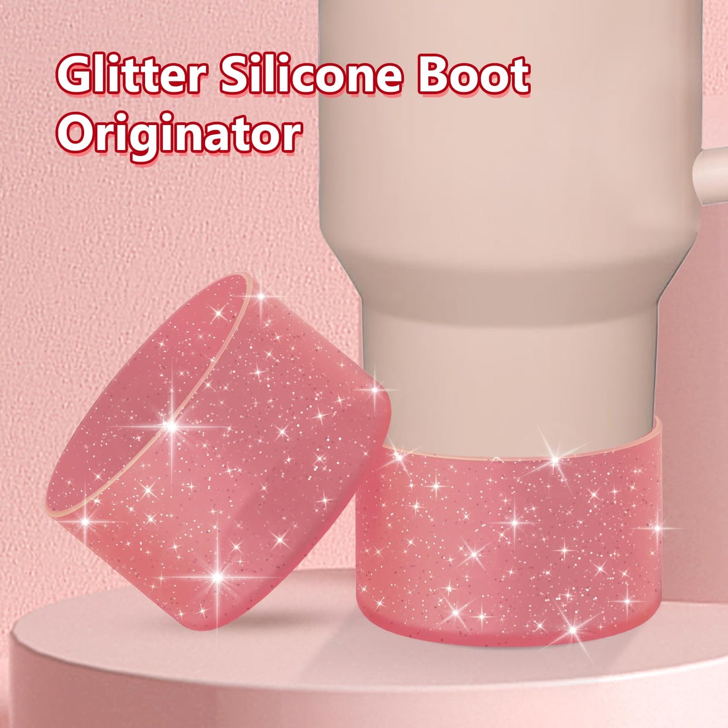 WUQID Protective Bling Silicone Boot Sleeve, Compatible with Stanley Tumbler 20-40oz & Hydro Flask Bottle 12oz-24oz, Glitter Reduces Dents Sleeve Cover for More Bottles/Tumblers Bottom of 2.83-2.95in