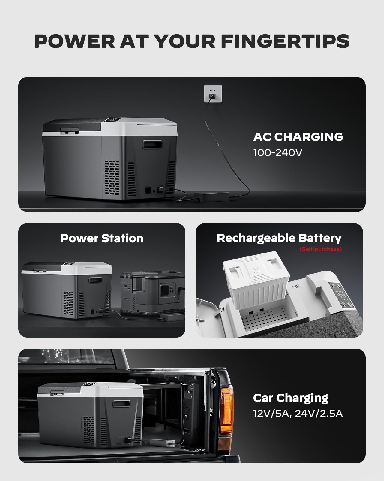 Marsail 12 Volt Car Refrigerator, 24QT Electric Cooler, Portable Car Fridge with Battery Power Option, 12/24V DC and 110-240V AC for Truck, RV, SUV, Travel, Camping, Road Trips -4°F to +68°F