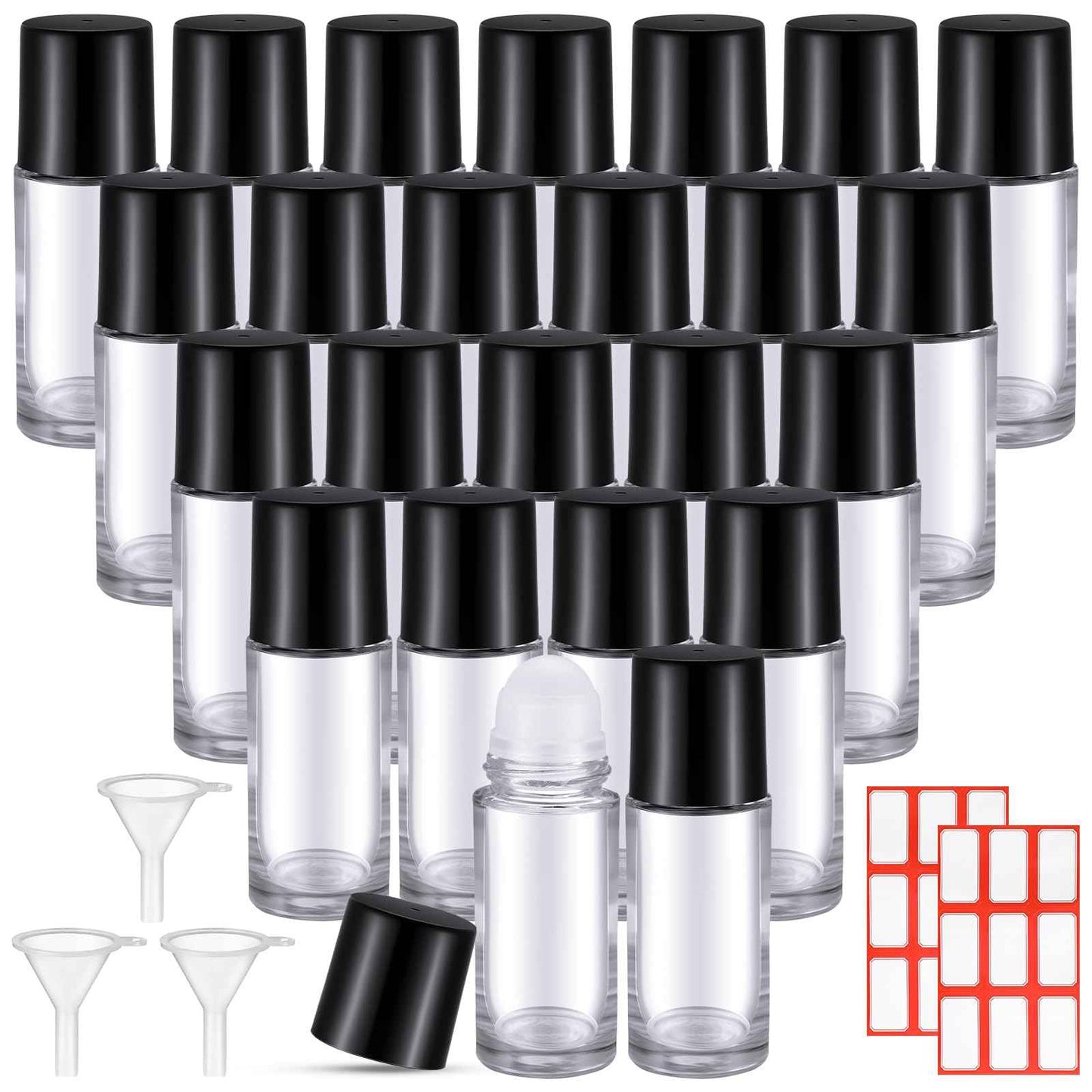 Sumind 24 Pcs 50ml Essential Oil Roller Bottles Glass Deodorant Clear Roller Ball Container Empty Refillable Rollerball Bottle with Stainless Steel Balls, Funnel and Sticker