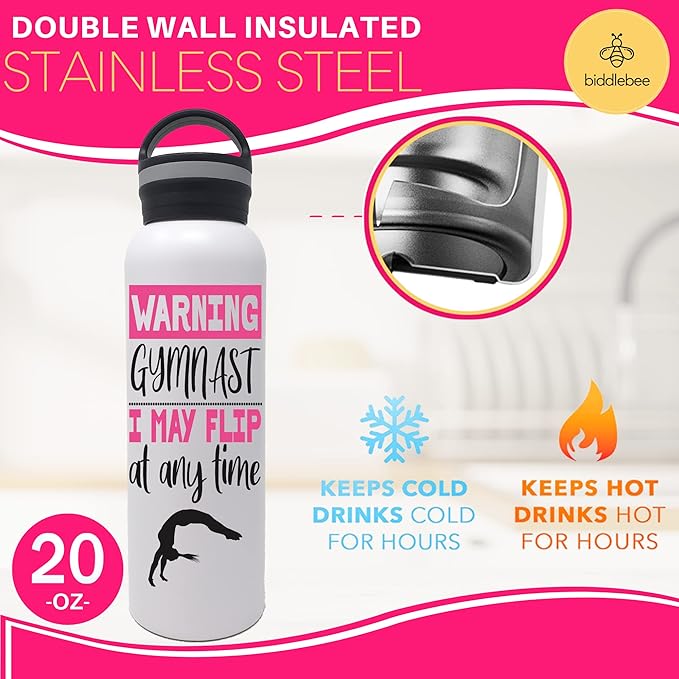 Gymnastics Water Bottle | 25 oz. Gymnast Stainless Steel Insulated Water Bottle | Gymnastics Gifts | Gymnast Gifts | Keeps Drinks Cold For Hours | Gymnastics Gifts for Girls | Personalized Designs