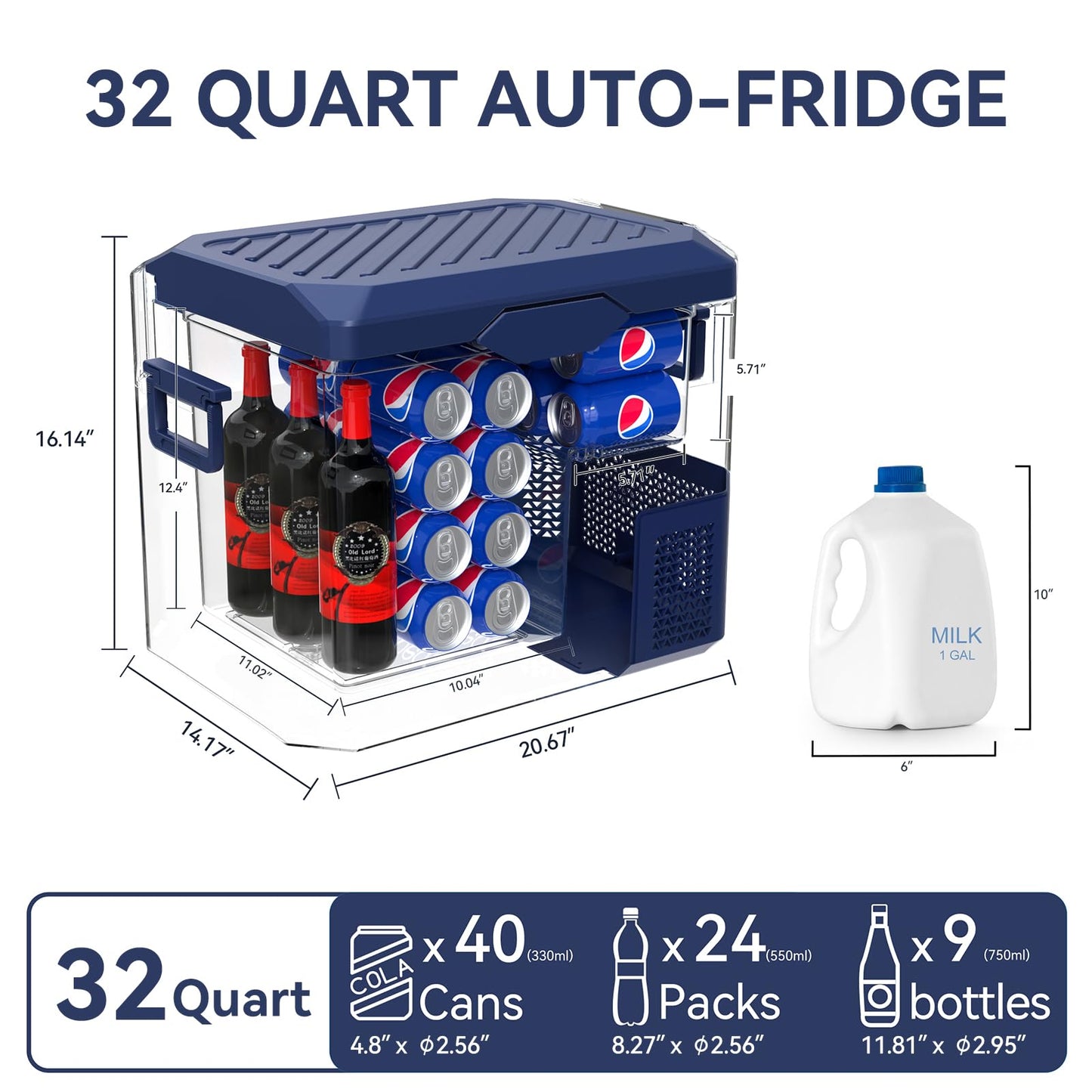 Megiu Car Fridge Portable 12V Refrigerator 32 Quart 12 Volt Freezer Compressor Cooler 12V/24V DC 110～240 V AC for Truck Van RV Camper SUV and Home Use