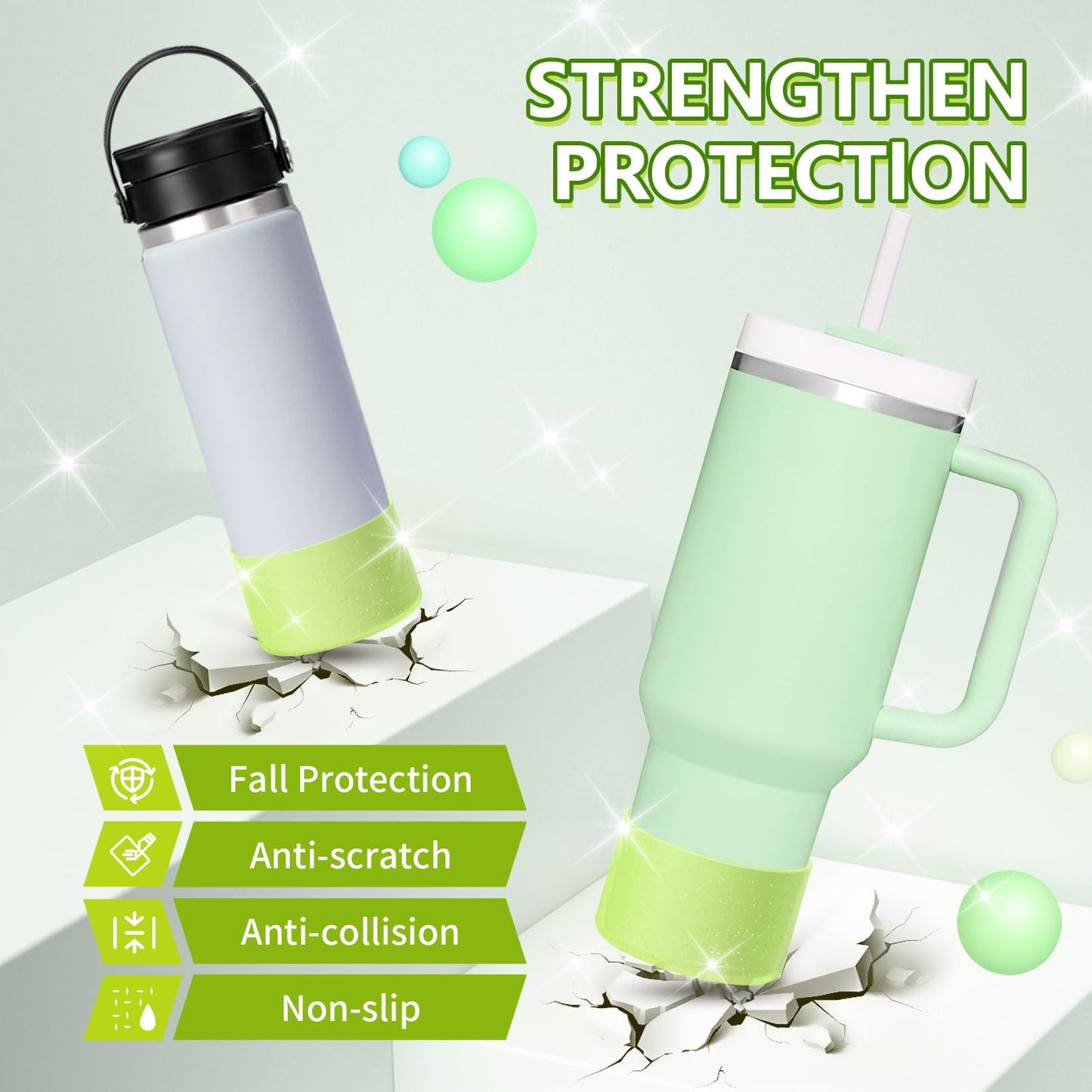 WUQID Protective Bling Silicone Boot Sleeve, Compatible with Stanley Tumbler 20-40oz & Hydro Flask Bottle 12oz-24oz, Glitter Reduces Dents Sleeve Cover for More Bottles/Tumblers Bottom of 2.83-2.95in