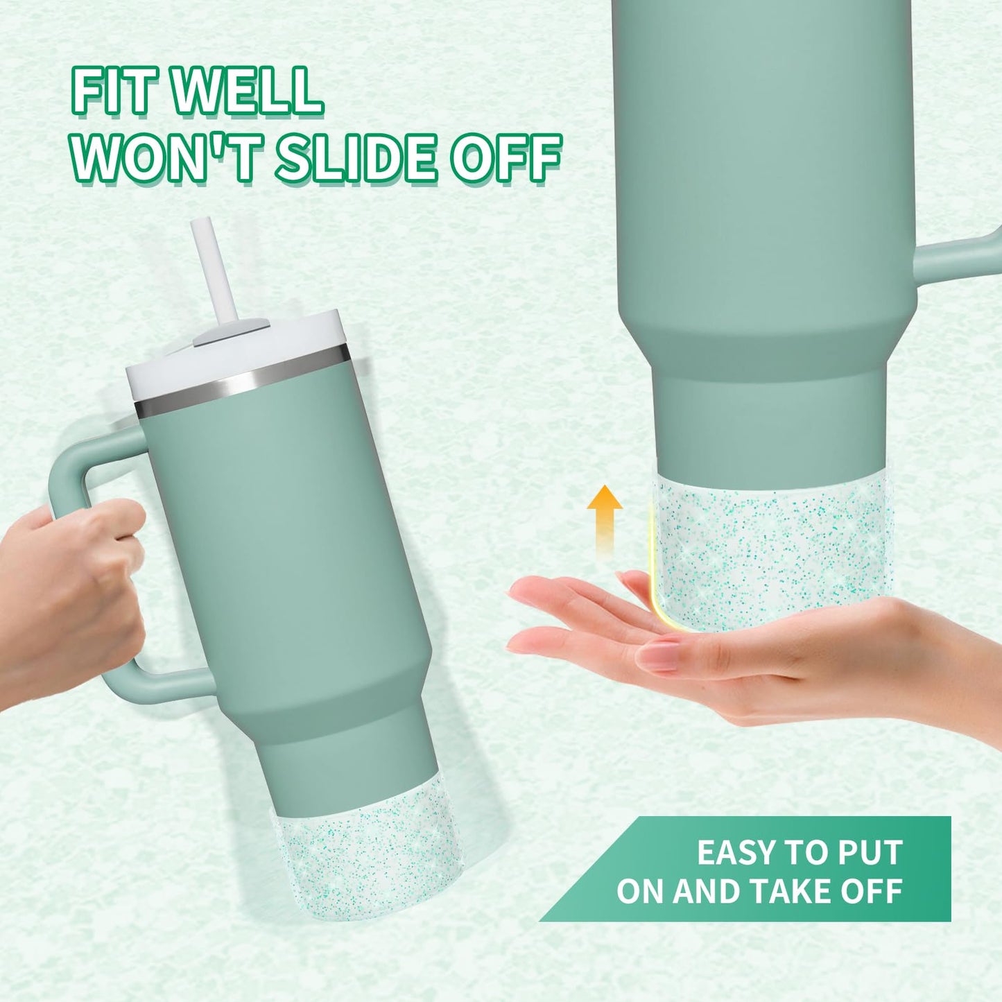 WUQID Protective Bling Silicone Boot Sleeve, Compatible with Stanley Tumbler 20-40oz & Hydro Flask Bottle 12oz-24oz, Glitter Reduces Dents Sleeve Cover for More Bottles/Tumblers Bottom of 2.83-2.95in