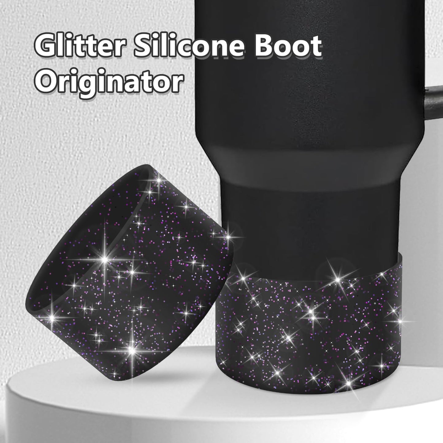 WUQID 2 Pack Bling Silicone Boot Compatible with Stanley Quencher Adventure 40oz & Stanley IceFlow 20oz 30oz, Reduces Dents Protective Silicone Water Bottle Bottom Cover Sleeve