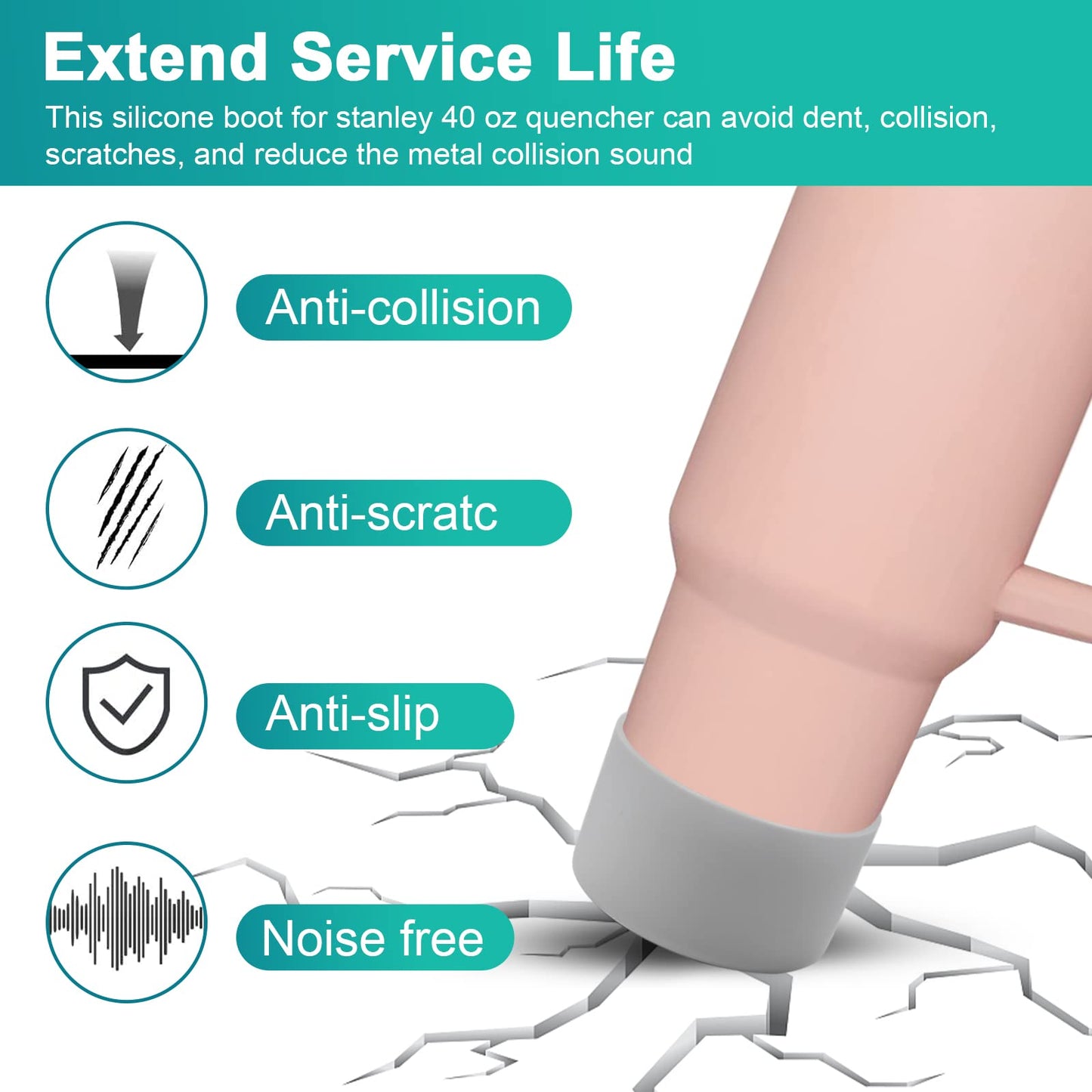 4Pack Silicone Boot for Stanley 40oz Quencher Adventure & Stanley IceFlow 30oz 20oz &Hydroflask 12-24 oz, Reduces Scratches Protective Cup Bottom Sleeve Compatible with Stanley Cup Accessories