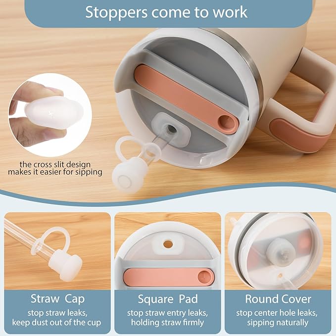 3 Set Spill Stoppers for Stanley 20oz/30oz/40oz/64oz, Leak Proof Accessories for Stanley Tumbler with Straw Cap and Square Pad and Round Cover (Mixed, 3)