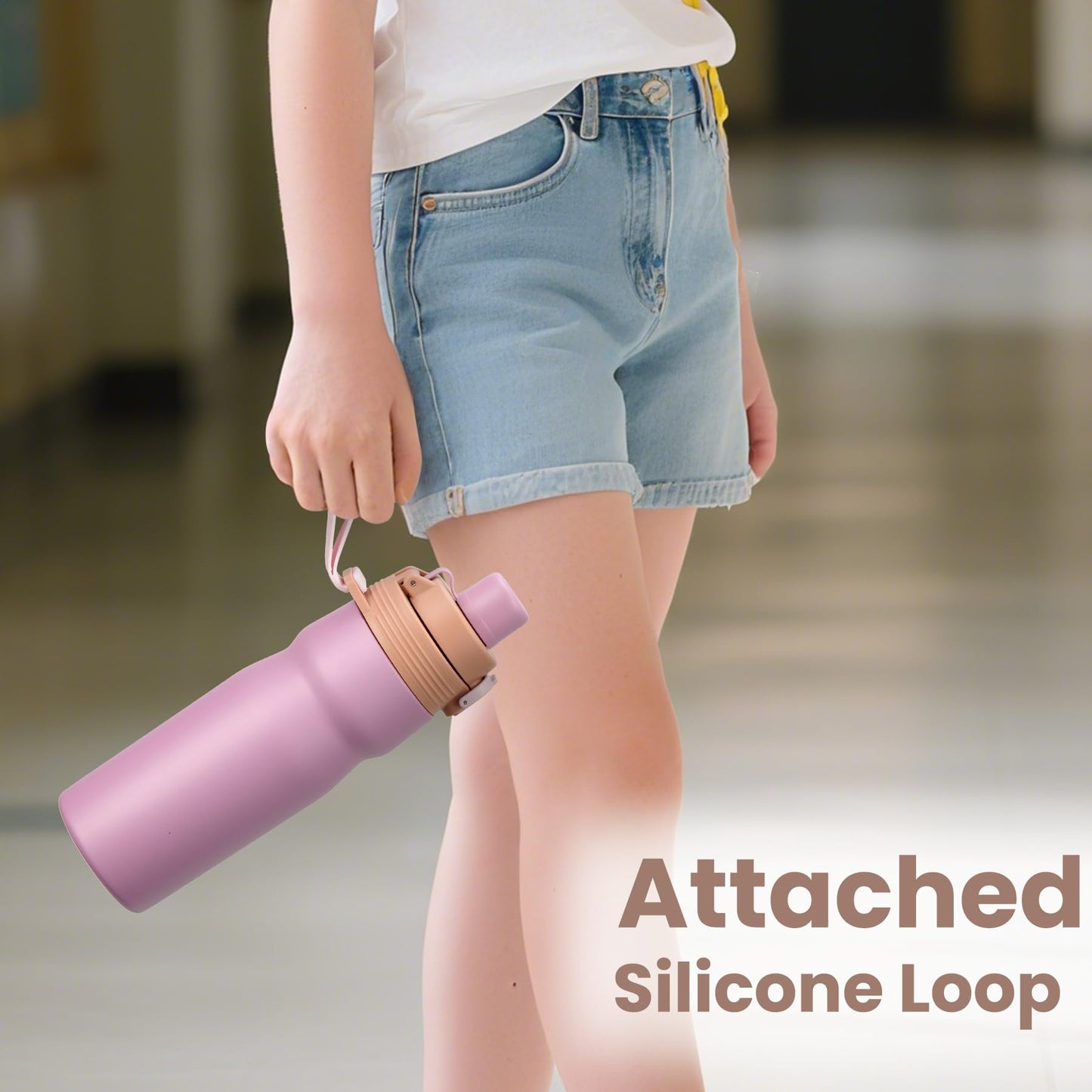 PIQUEBAR Kids insulated Water Bottle 17oz & Sport Water Bottle 24oz Set, Stainless Steel Metal Vacuum Water Bottles, Leakproof Tritan Sport Water Bottles for School Boys Girls, Pink