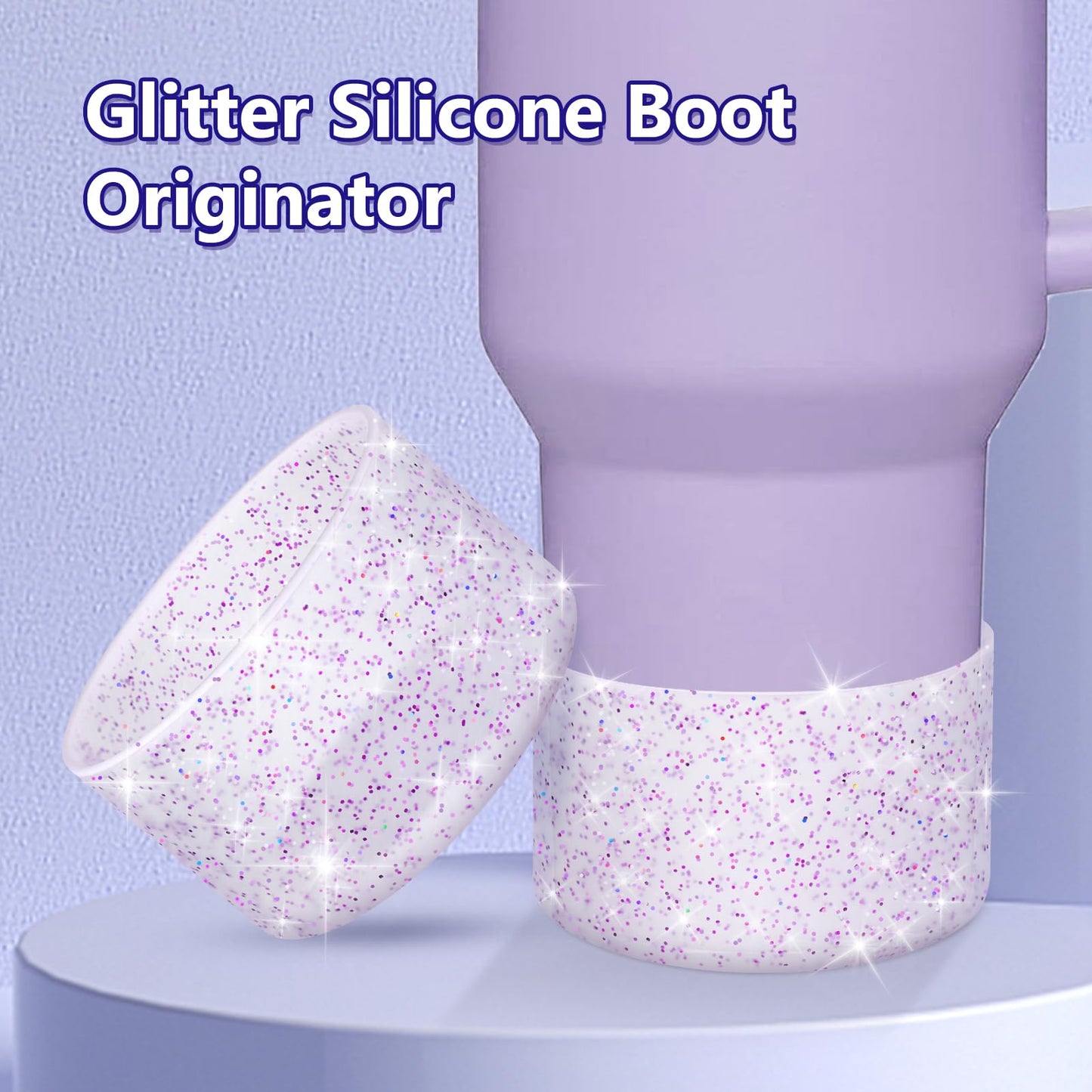 WUQID Protective Bling Silicone Boot Sleeve, Compatible with Stanley Tumbler 20-40oz & Hydro Flask Bottle 12oz-24oz, Glitter Reduces Dents Sleeve Cover for More Bottles/Tumblers Bottom of 2.83-2.95in