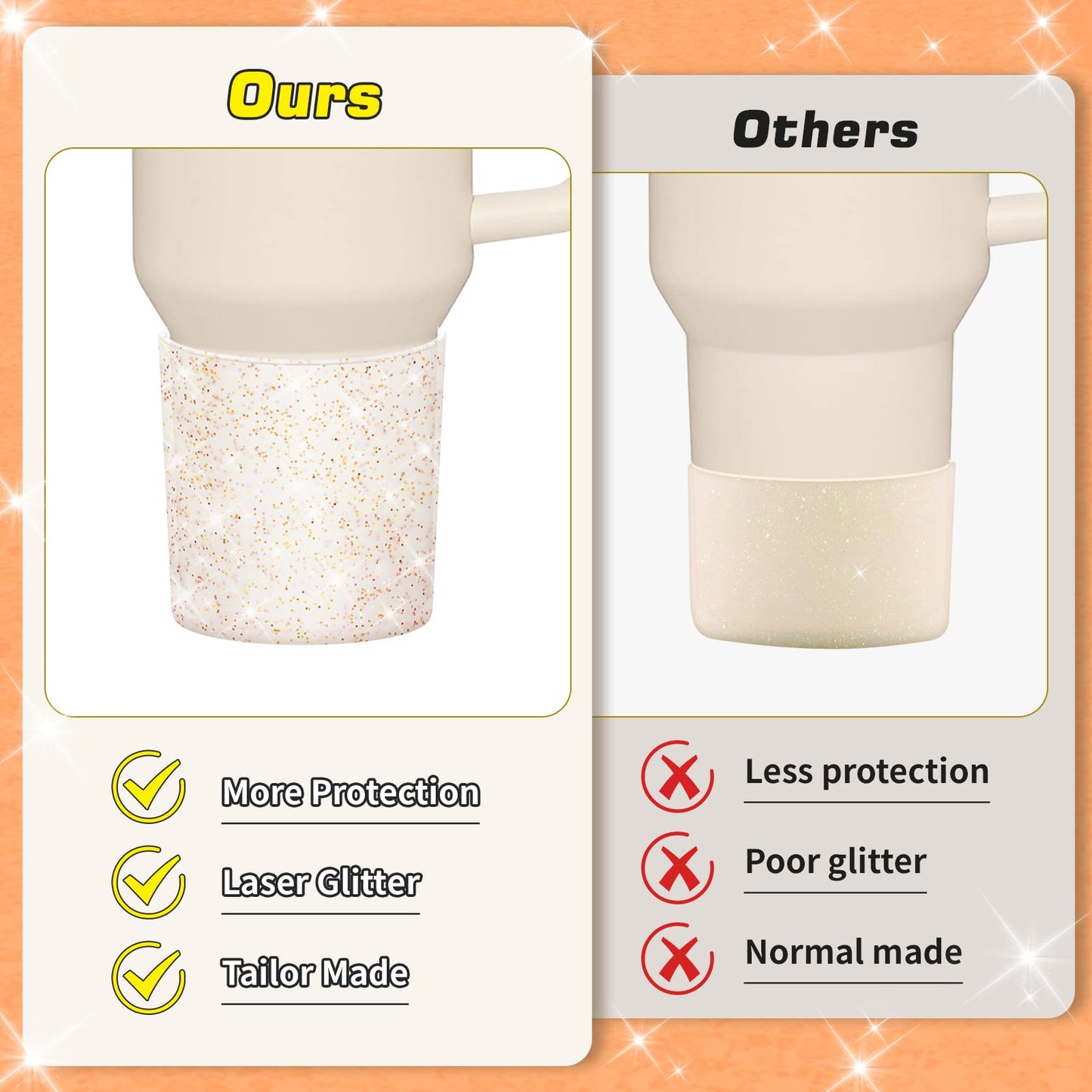 WUQID Glitter Higher Silicone Boot Compatible with Stanley Quencher H2.0 40oz 30oz 20oz & IceFlow Flip 30oz 20oz, Tumbler Cups Anti-Slip Bottom Sleeve Cover