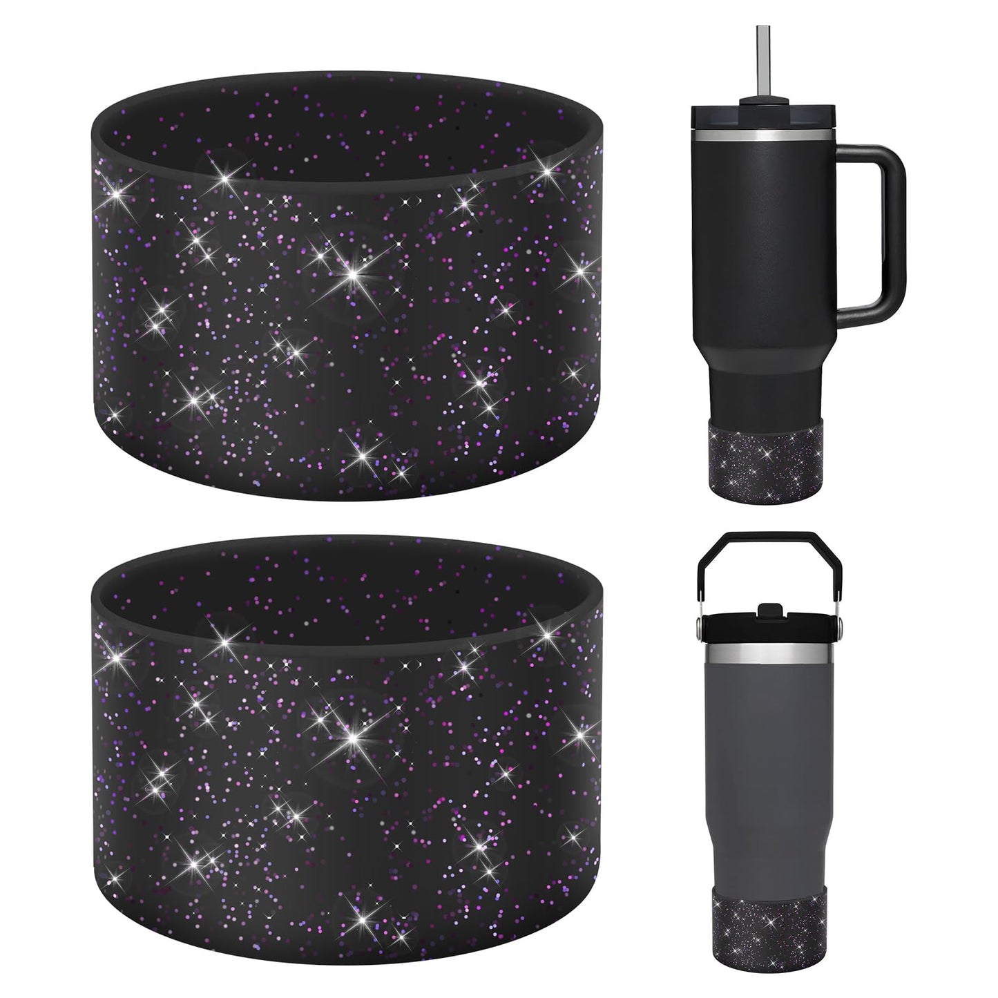 WUQID 2 Pack Bling Silicone Boot Compatible with Stanley Quencher Adventure 40oz & Stanley IceFlow 20oz 30oz, Reduces Dents Protective Silicone Water Bottle Bottom Cover Sleeve