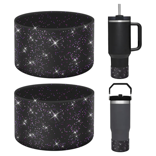 WUQID 2 Pack Bling Silicone Boot Compatible with Stanley Quencher Adventure 40oz & Stanley IceFlow 20oz 30oz, Reduces Dents Protective Silicone Water Bottle Bottom Cover Sleeve